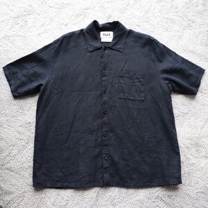 Black Linen Short Sleeve Shirt M